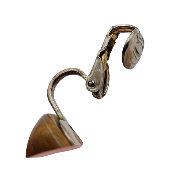 VTG Clip On Earrings Round Ball Honey Brown Swirl Lucite Resin MCM Retro Womens - Picture 14 of 16